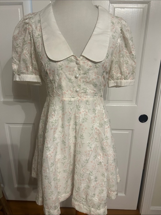 Mable Dresses & Skirts - Mable Coquette Floral embroidered Puff-Sleeve Mini Dress w/ Peter Pan Collar.